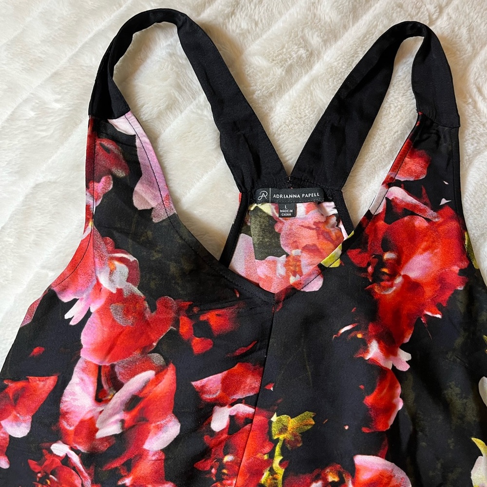 Adrianna Papell L Black Red Tunic Office Floral Work Sleeceless Top Summer Fall